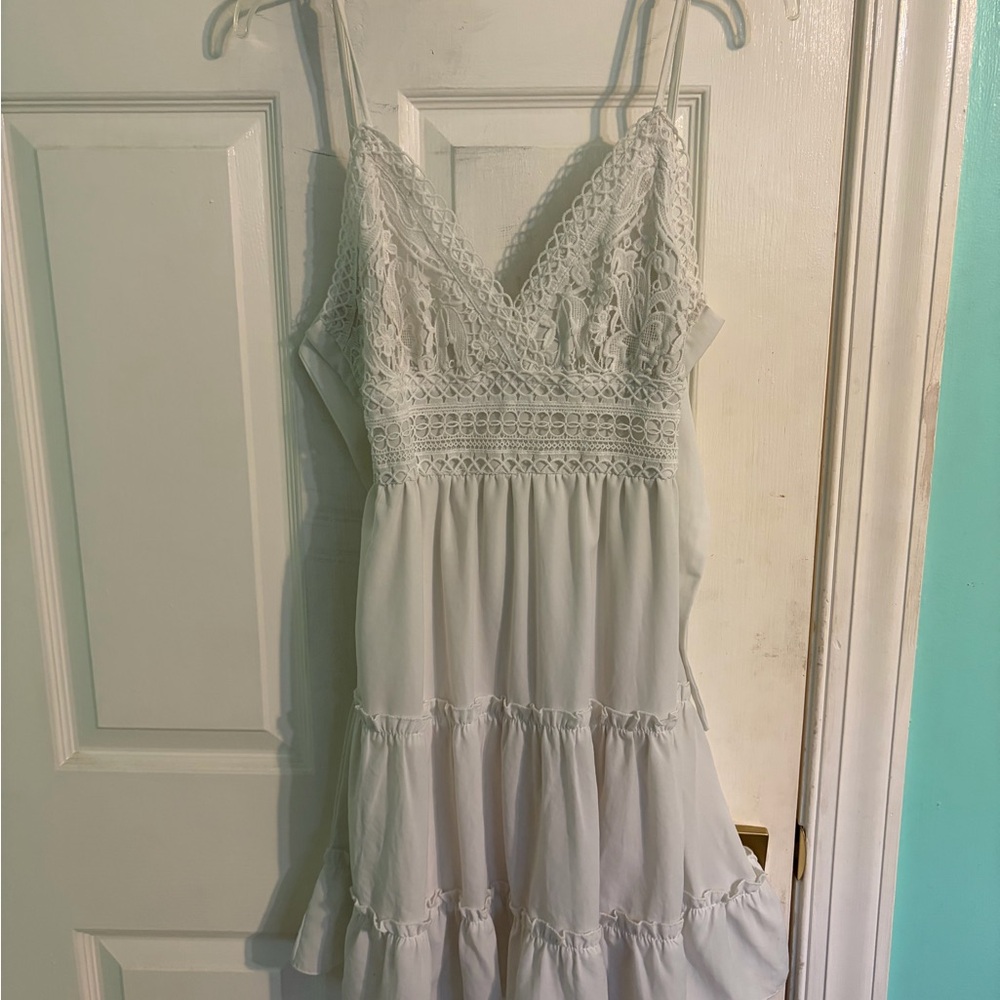 Amazon White Lace Tiered Mini Dress